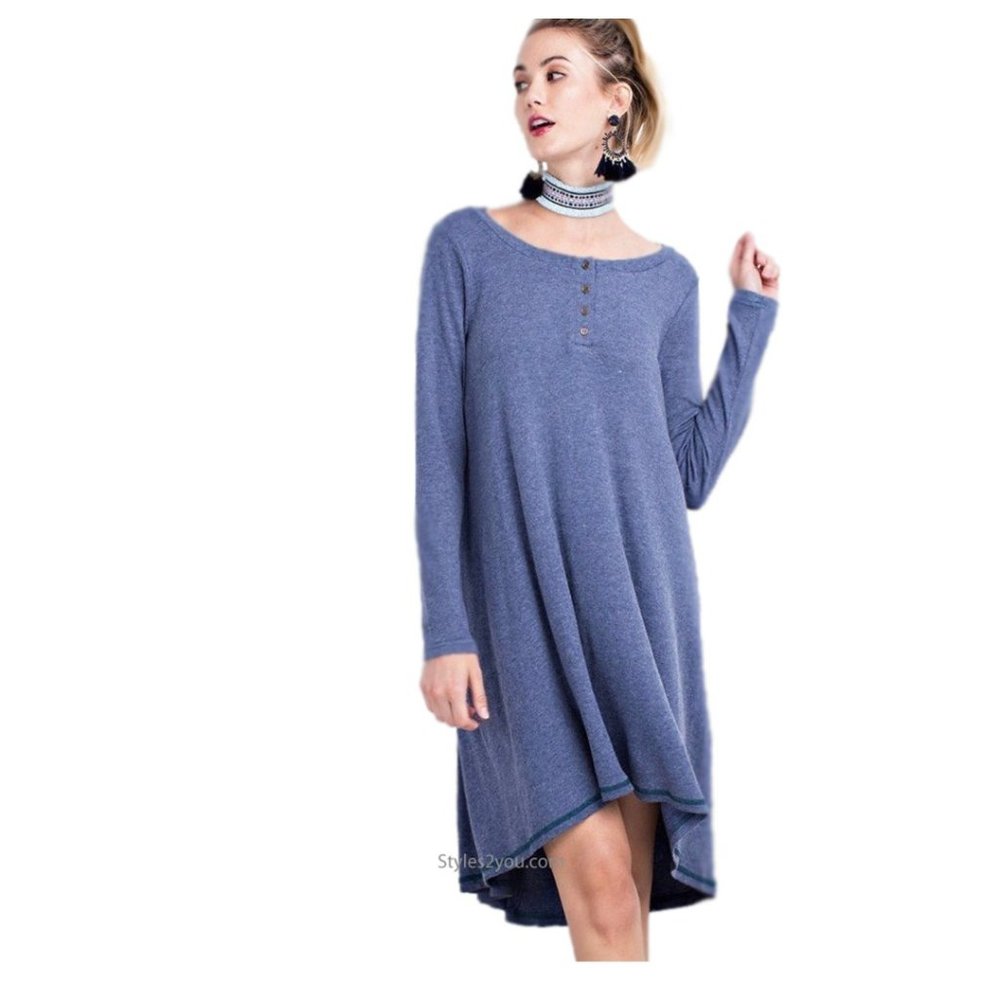 Easel Clothing Dear Oversized Knit Dress In Blue Heather Denim NWT